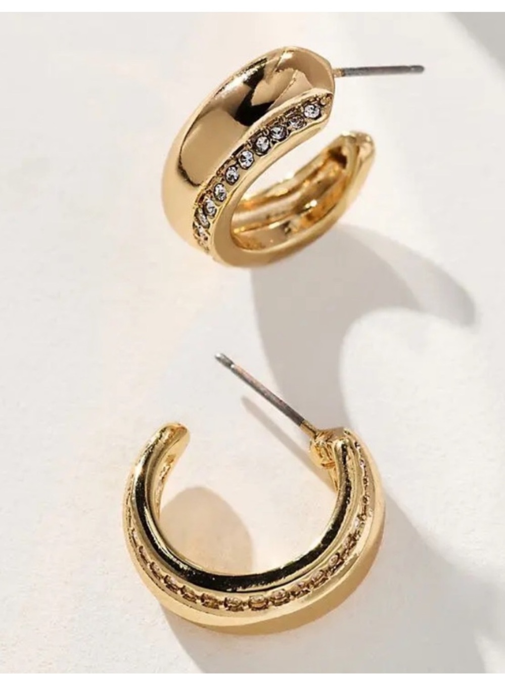 New! Anthropologie Gold Pave Classic Minimalist Hoop Earrings (1040) NWT
